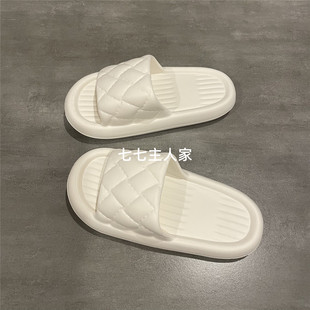 七七主人家 白色方块饼干拖鞋女2026新款简约百搭纯色休闲一字拖