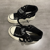 学生板鞋 七七主人家 女百搭 子女2025秋季 新款 高帮帆布鞋 女黑色鞋