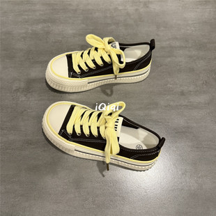 七七主人家 奶油风百搭帆布鞋女2025秋季厚底女鞋增高休闲板鞋女