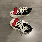 原创蝴蝶结流苏毛边板鞋 七七主人家 爆款 女2025新款 女 黑色帆布鞋