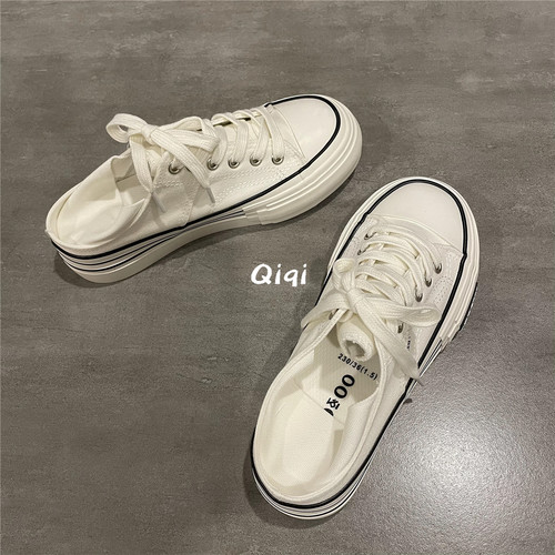 小白鞋女百搭夏季帆布鞋女两穿
