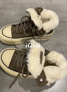 七七主人家 棉鞋女冬季加厚保暖鞋子女2025新款加绒高帮帆布鞋女