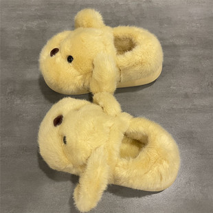 七七主人家 奶凶奶凶的小狗拖鞋加绒毛毛鞋女冬季保暖棉鞋女包跟