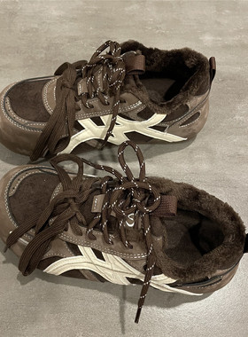 七七主人家 棕色复古加棉德训鞋女2025新款冬季保暖二棉鞋板鞋女