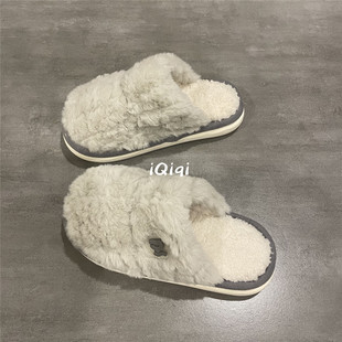 七七主人家 棉拖鞋女2025年冬季新款加绒保暖毛毛鞋女包头一字拖