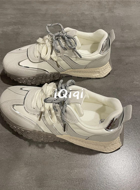 七七主人家 银灰色复古鞋子女2025春季新款运动鞋女厚底增高5厘米