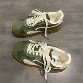 子女文艺少女板鞋 女春秋百搭鞋 复古绿港风休闲德训鞋 七七主人家