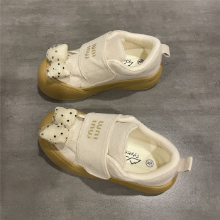 七七主人家 厚底增高馒头鞋子女复古魔术贴休闲适合秋天穿的板鞋