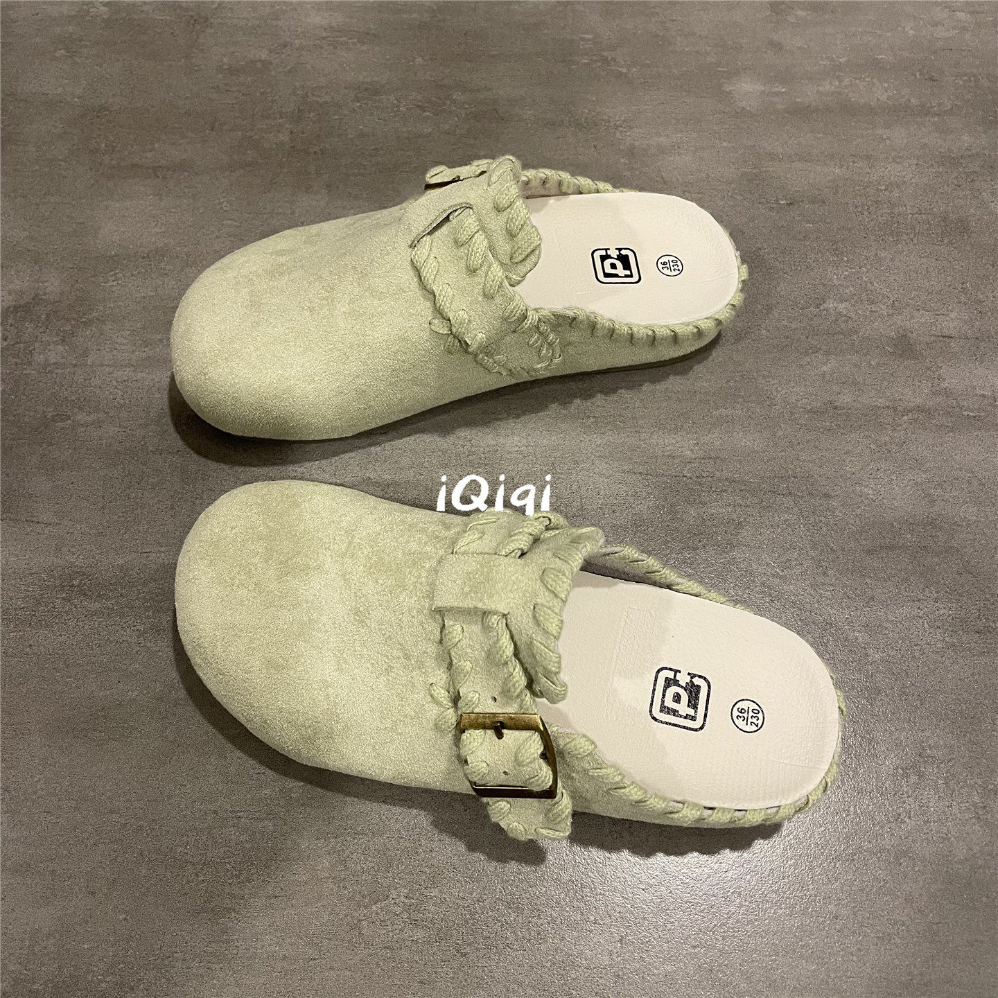 七七主人家 抹茶绿包头勃肯鞋女2026春季新款一脚蹬懒人半拖鞋子,女鞋,帆布鞋,淘宝优惠券,粉丝福利购,淘宝优惠卷