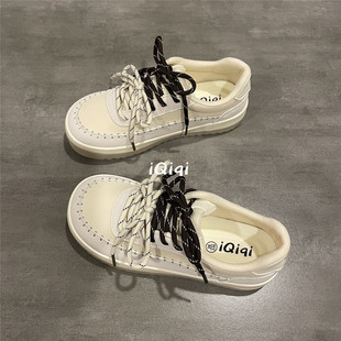 七七主人家 原创双鞋带设计帆布鞋女2026春季新款爆款流行板鞋女