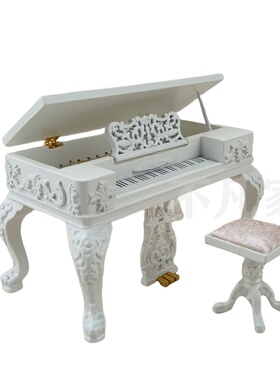 娃娃屋迷你沙发微缩模型1:12袖珍木制复古床乐器模型家具套装竖琴