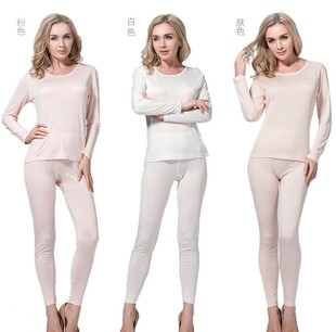 高档纯全桑蚕丝针织真丝圆领中薄款睡衣内衣睡衣套装秋衣秋裤女