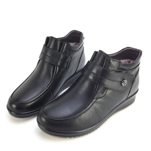 冰洁女鞋2024冬季新款妈妈鞋真皮平跟牛筋底棉皮鞋加绒保暖鞋5207