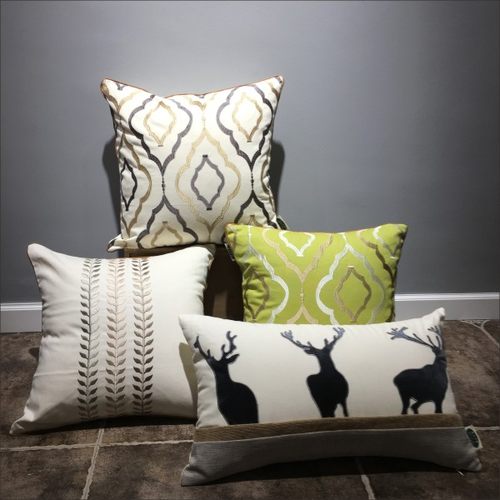 刺绣棉麻美式样板房麋鹿靠垫套