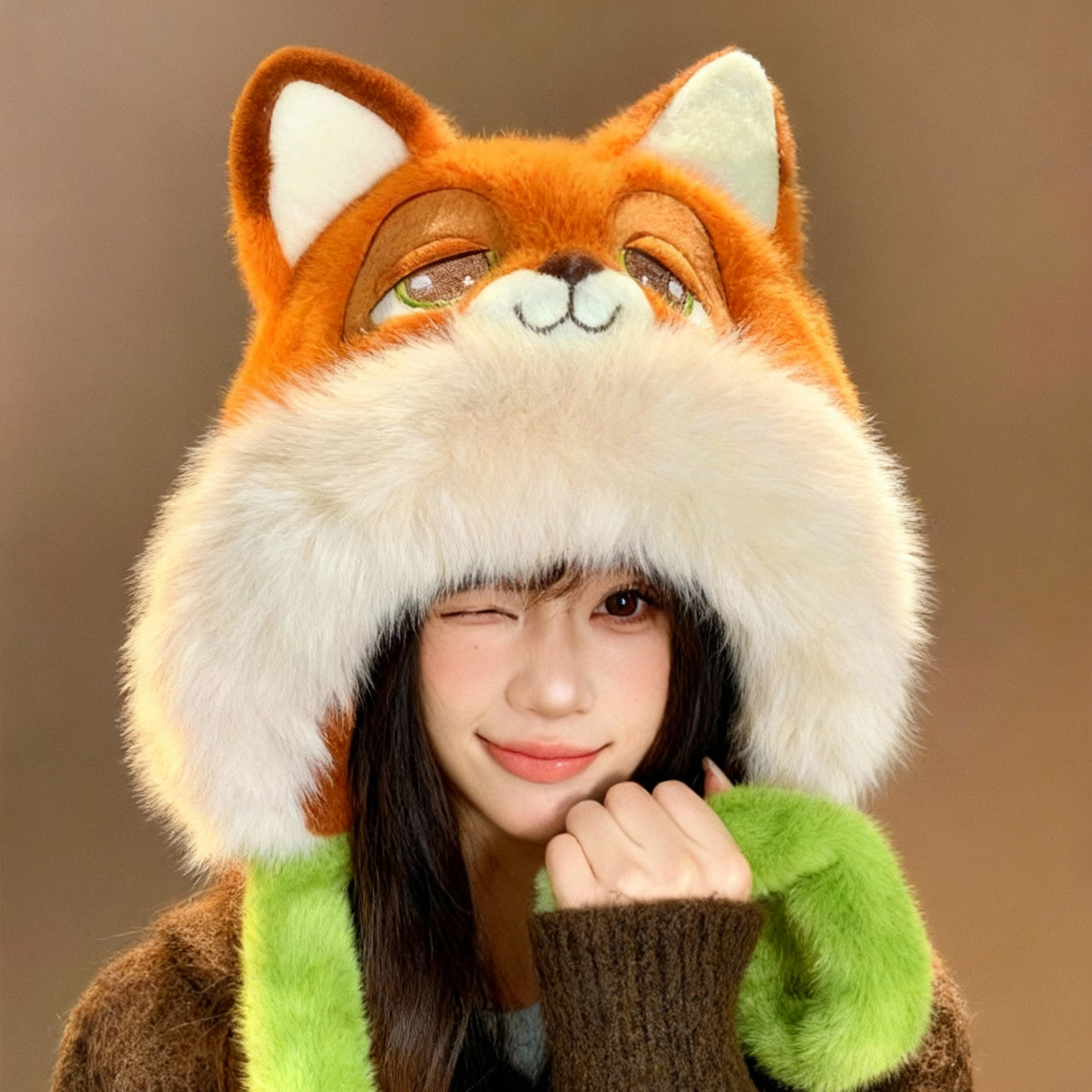 迪士尼尼克狐狸毛绒帽会动耳朵