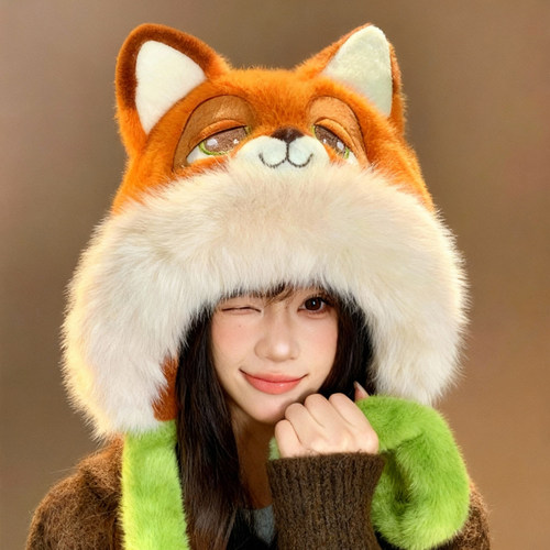 迪士尼尼克狐狸毛绒帽会动耳朵