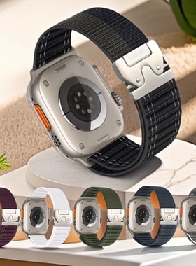 适用苹果applewatchs11S1098手表带42mm46降落伞表扣ultra2波浪纹
