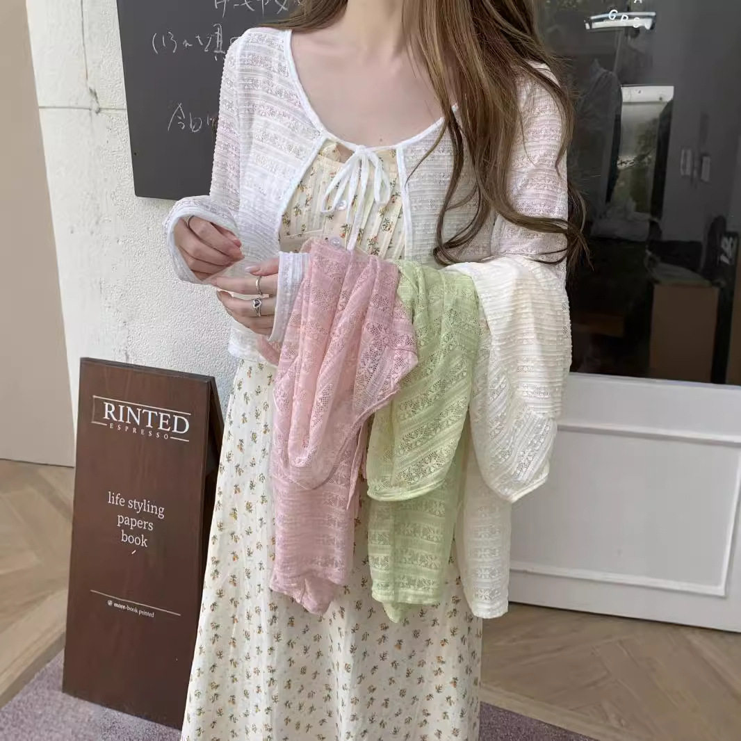 小披肩夏季配裙子超仙长袖镂空短款外套女蕾丝防晒开衫网纱薄上衣