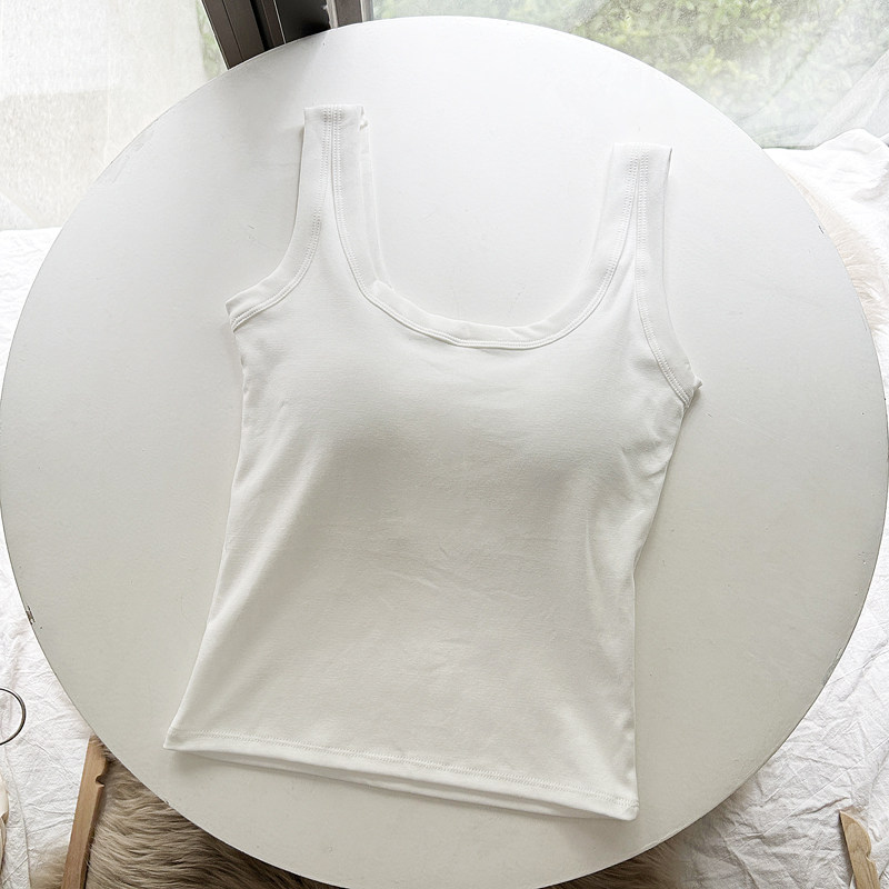 背心女款夏纯棉外穿打底白色带胸垫一体吊带内搭无袖t恤修身方领