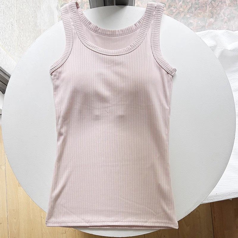 自带胸垫纯棉背心女弹力遮副乳修身螺纹内搭气质纯色上衣可外穿