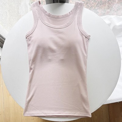 自带胸垫纯棉背心女弹力遮副乳修身螺纹内搭气质纯色上衣可外穿