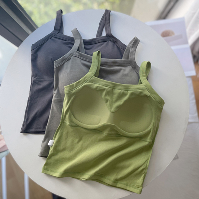 吊带背心女内搭白色夏季薄款带胸垫文胸一体外穿美背内衣打底上衣