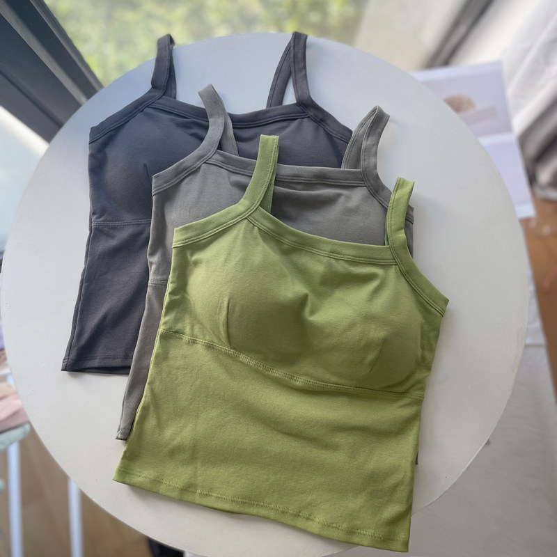 美背文胸一体背心吊带内衣薄款女带胸垫夏外穿内搭防走光纯棉抹胸