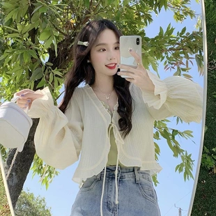 防晒外套女设计感小众开衫夏季薄款清新甜美韩系别致短款上衣女