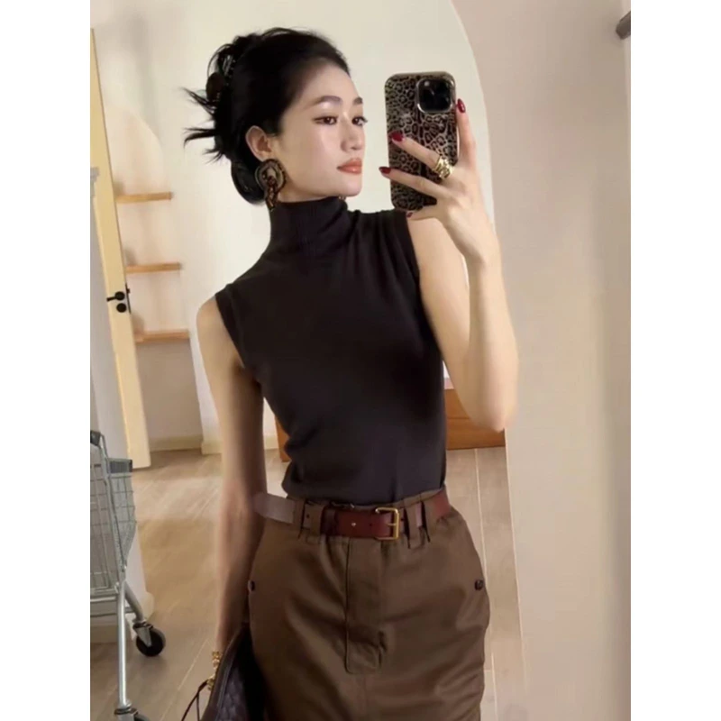 高领毛衣吊带背心女秋冬外穿紧身性感针织西装内搭打底衫无袖上衣