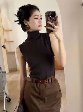 高领毛衣吊带背心女秋冬外穿紧身性感针织西装内搭打底衫无袖上衣