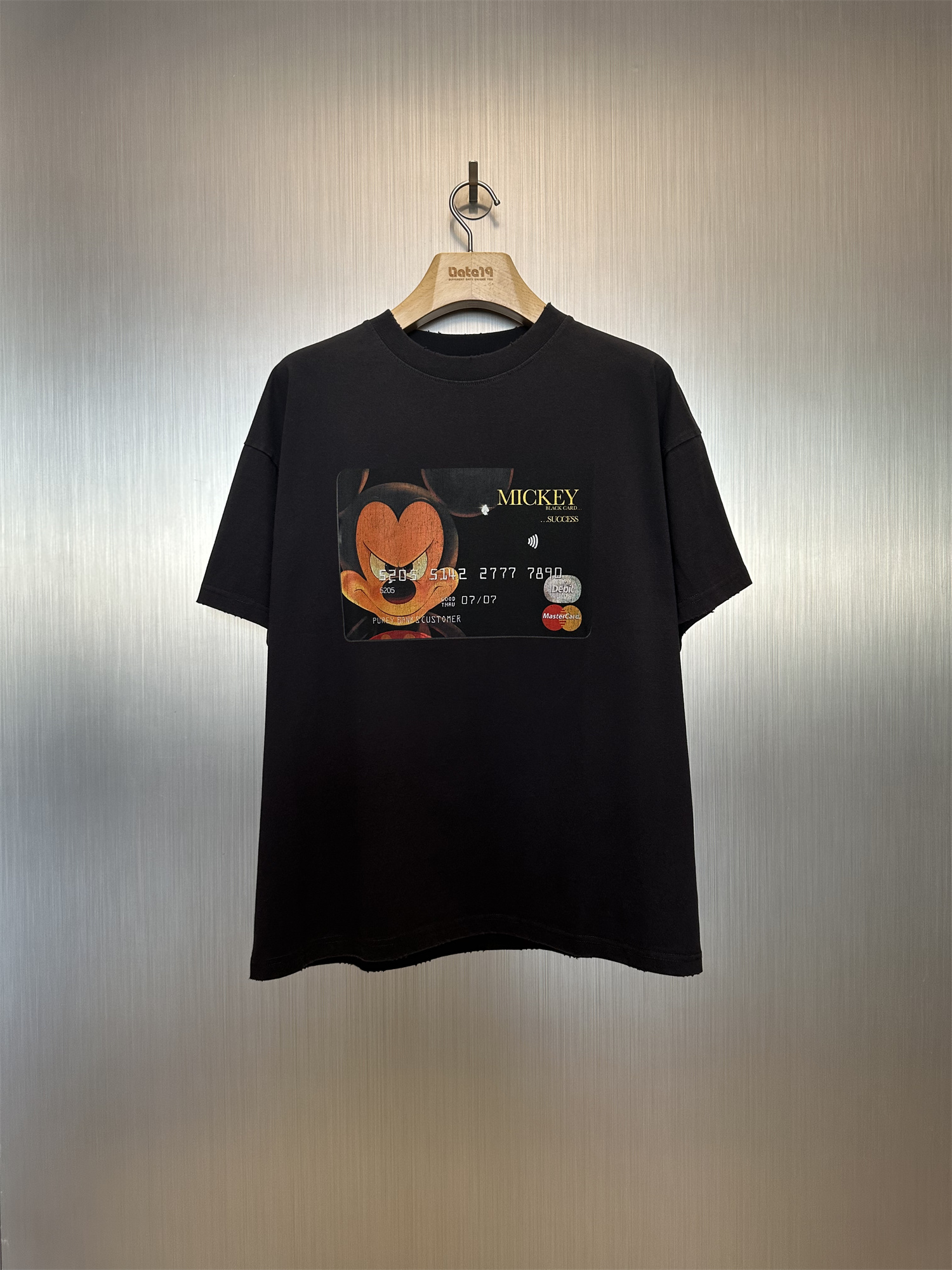 实体现货做旧信用卡水洗短袖T恤