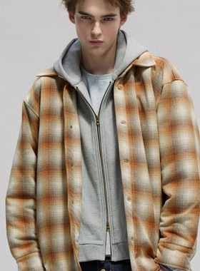 实体现货 Epide Prefab 羊毛混纺格子拼接假两件夹棉衬衫夹克外套