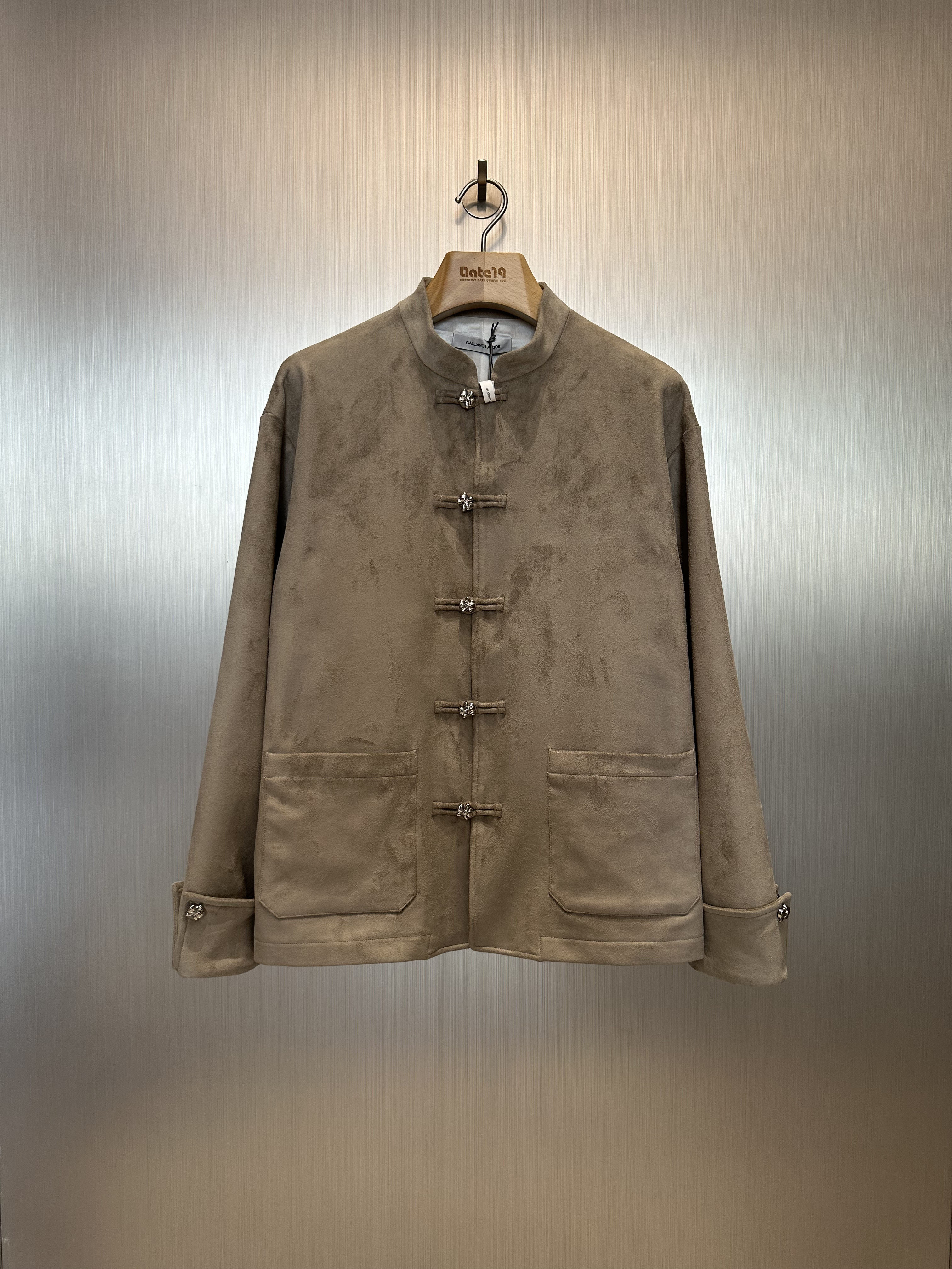 沙漠棕麂皮绒唐装开衫夹克