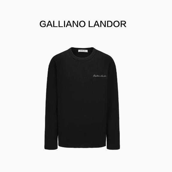 实体现货 Galliano Landor 刺绣LOGO纯色黑白华夫格长袖T恤