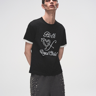 Royal Child Borc 实体现货 口拼色珍珠刺绣短袖 袖 T恤 Birth
