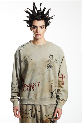 SssaintLouis脏白满印花卫衣