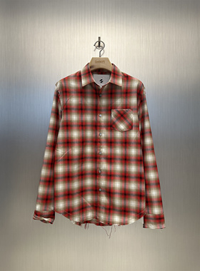 实体现货 The Salvages 破坏毛边流苏拼接红格子衬衫