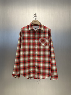 实体现货 The Salvages 破坏毛边流苏拼接红格子衬衫