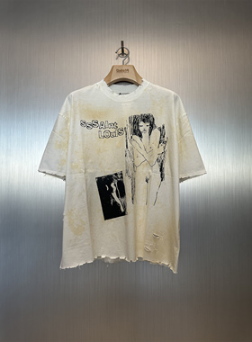 实体现货 Sssaint Louis 水洗手工做脏旧人像朋克摇滚破坏泼墨T恤