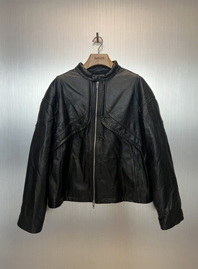实体现货 Far Archive 重磅进口牛皮拉链厚垫肩机车立领皮衣夹克
