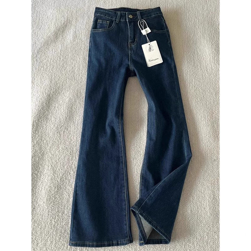 蓝色弯刀牛仔裤男款春秋弹力修身提档微喇裤子美式高街vibe直筒裤
