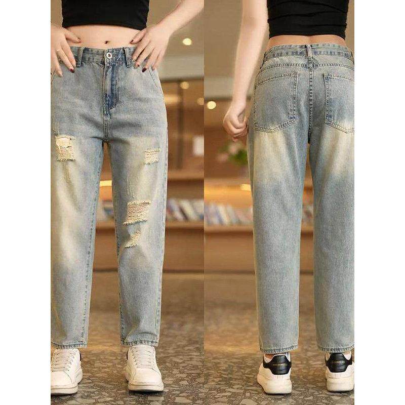 美式九分牛仔裤男款百搭破洞微锥形小直筒裤夏季薄款宽松休闲男裤
