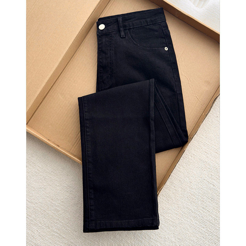 纯黑色窄版修身直筒牛仔裤男潮牌痞帅显瘦显腿长裤子高腰休闲长裤