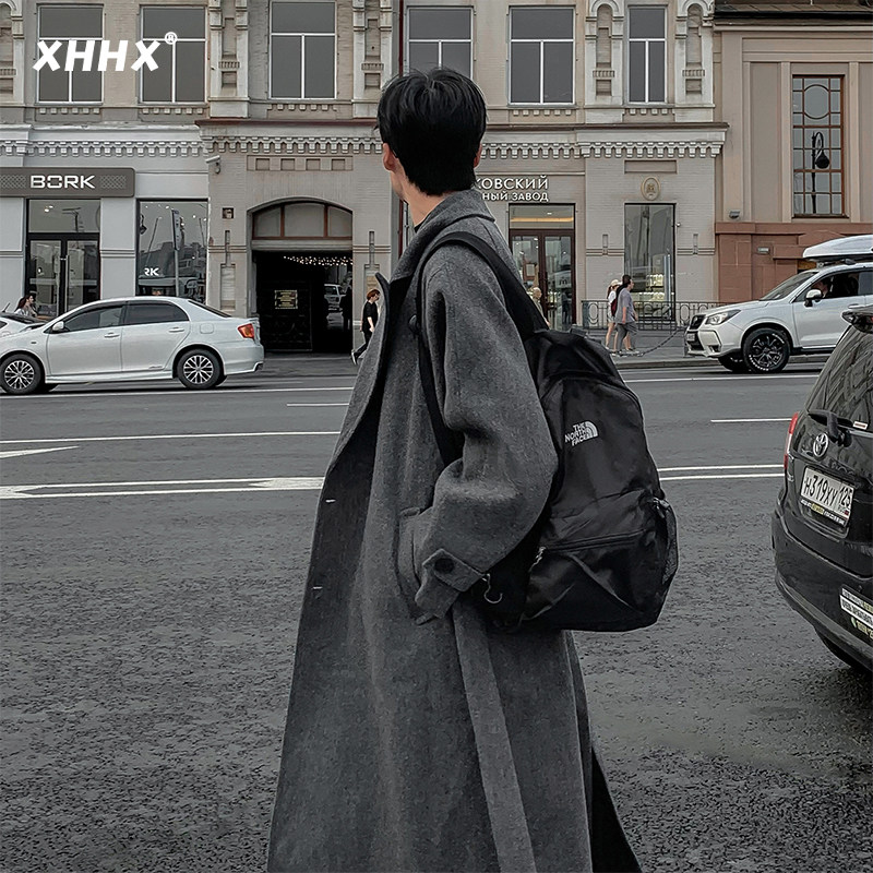 灰色毛呢大衣男秋冬款加厚呢子外套男士中长款高级感韩版过膝风衣