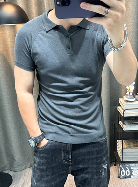 潮牌纯色翻领针织衫男士夏季新款