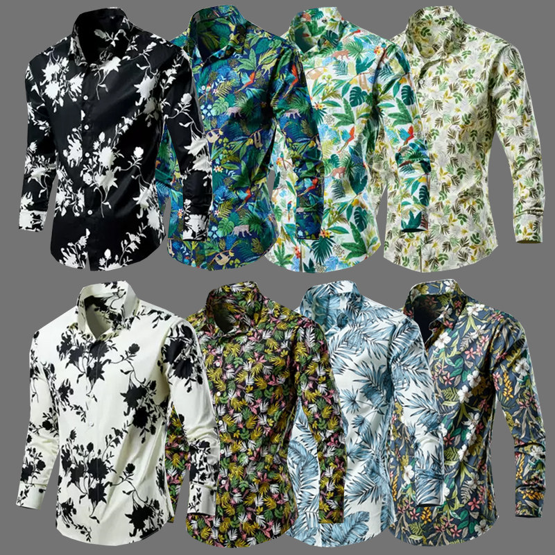 花色印花长袖衬衫打底潮流