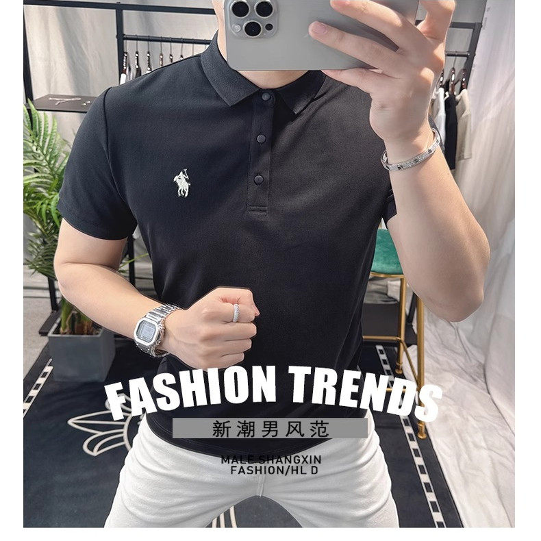 轻奢欧洲站夏季男短袖t恤高端翻领欧货高级感刺绣时尚修身polo衫