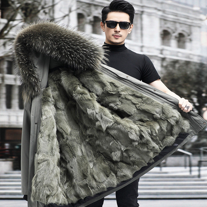 派克服男款2025新款冬季狐狸毛内胆皮毛一体中长款水貂毛皮草外套