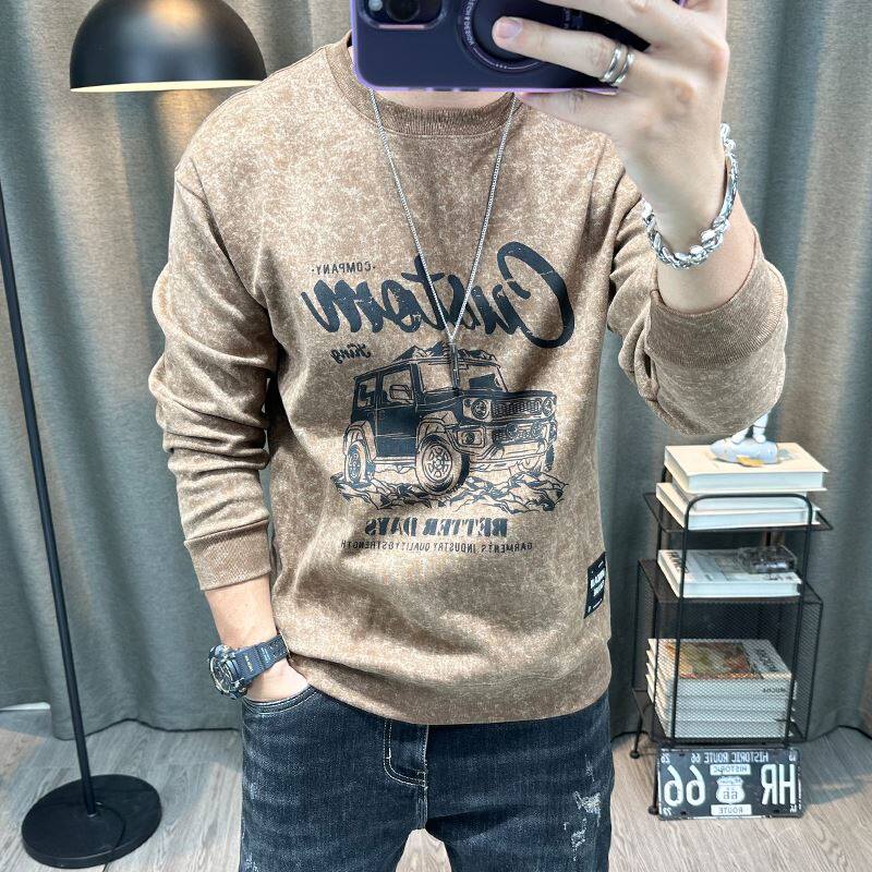 潮牌卫衣男春秋新款男士卡通印花时尚高端休闲长袖男装圆领上衣潮