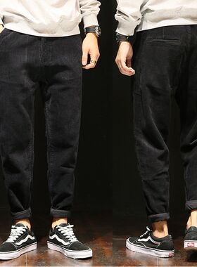 春秋条绒胖子大码高街男裤